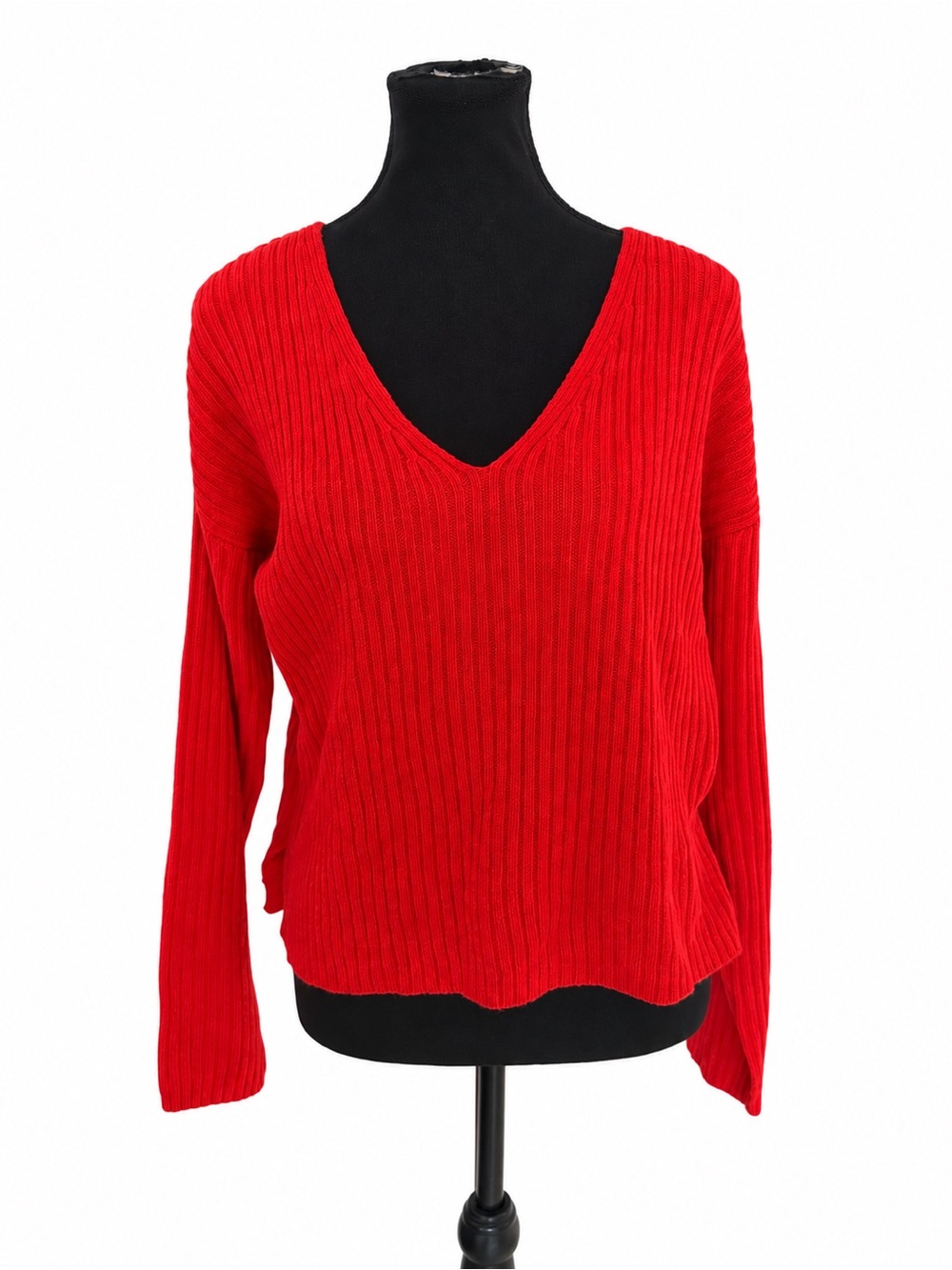 Wild Fable Red Ribbed V Neck Sweater Women’s Large NWT Long Sleeve
